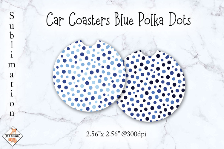Car Coasters Blue Polka Dots Sublimation Design