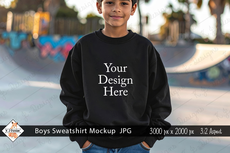 Boys Black Sweatshirt Mock Up Photo JPG | Background