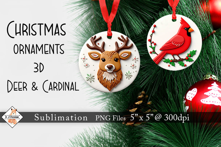 Deer & Cardinal 3D Christmas Cookie Ornaments