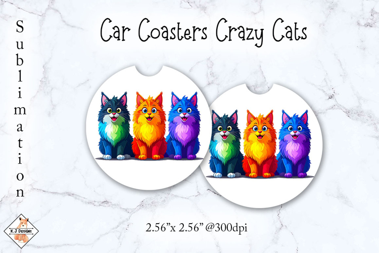 Car Coaster Crazy Cats Sublimation Designs