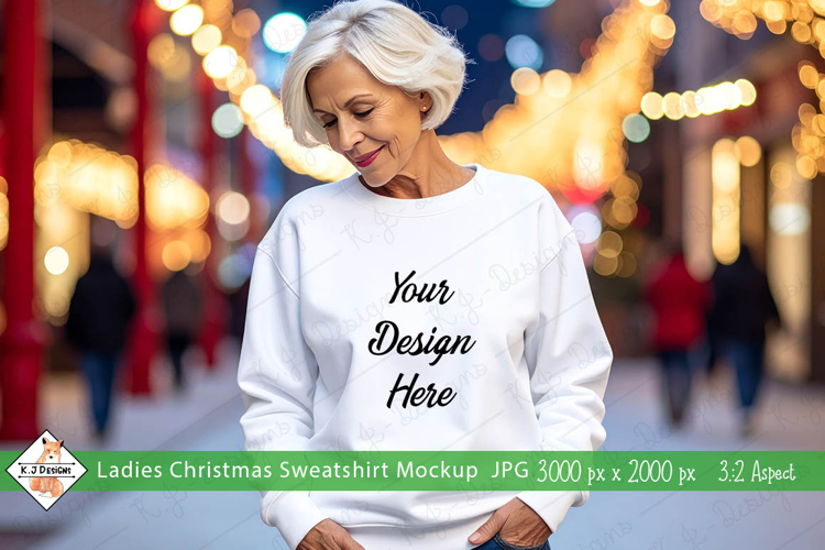 Mature Ladies Christmas White Sweatshirt mockup jpg