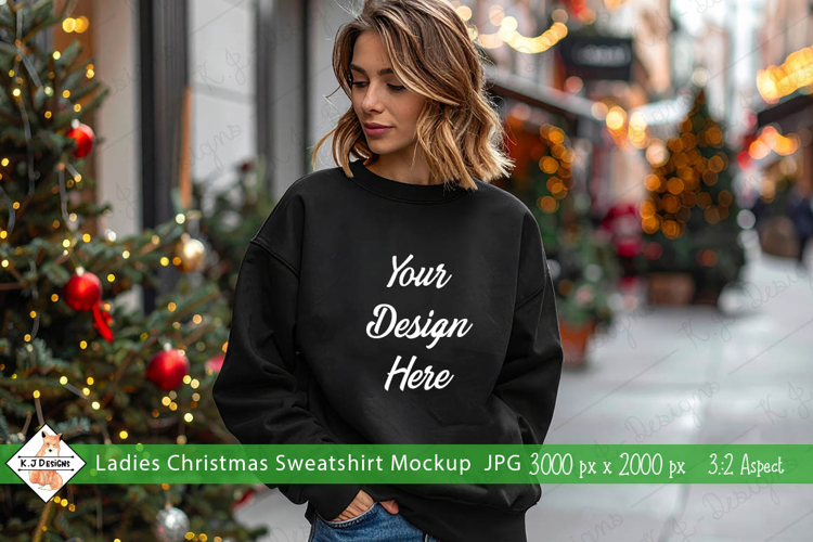 Ladies Christmas Black Sweatshirt mockup jpg