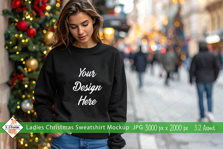 Ladies Christmas Black Sweatshirt mockup jpg