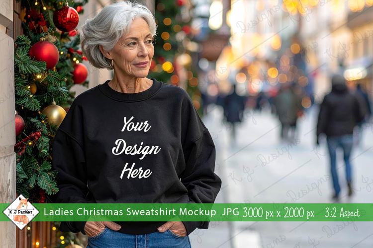 Mature Ladies Christmas Black Sweatshirt mockup jpg
