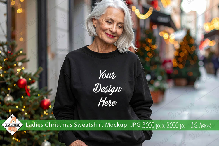 Mature Ladies Christmas Black Sweatshirt mockup jpg