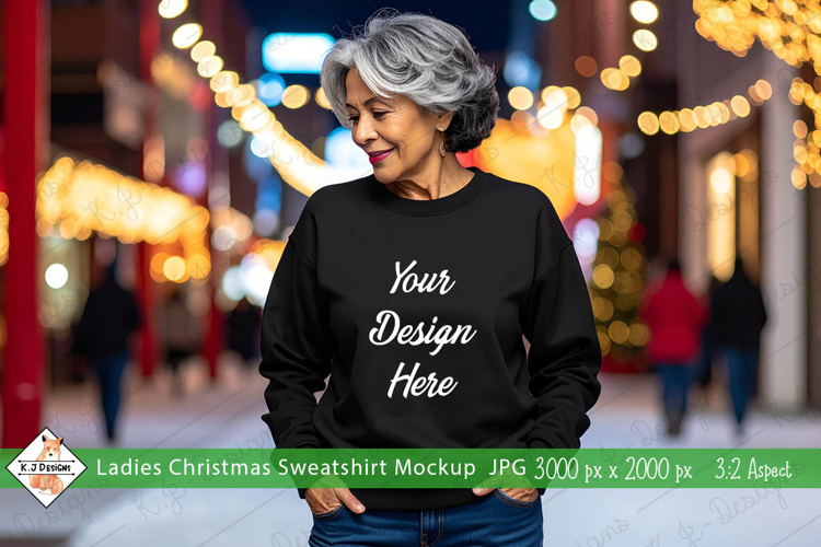 Mature Ladies Christmas Black Sweatshirt mockup jpg