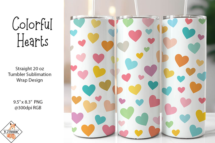 Colorful Hearts Tumbler Sublimation Wrap