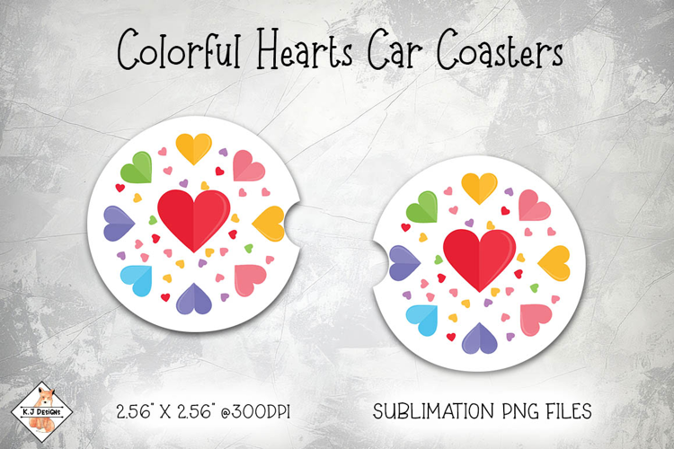 Car Coasters Colorful Hearts | Sublimation Designs
