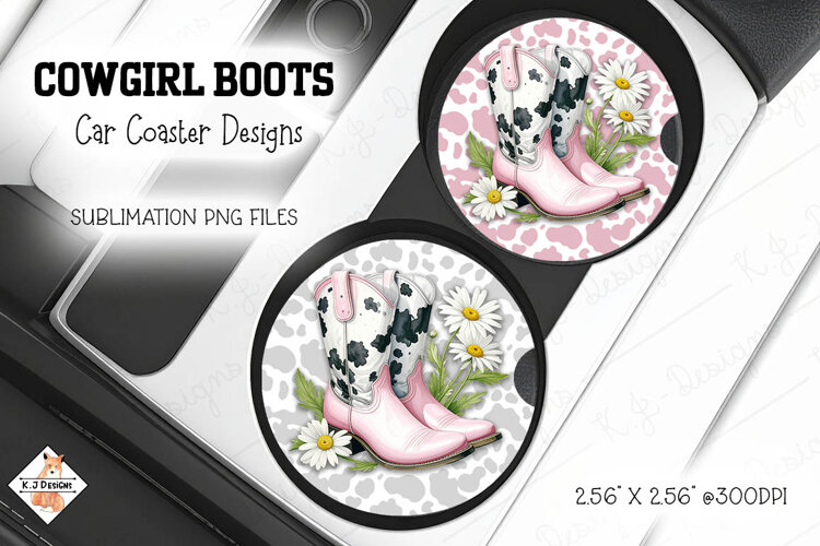 Cowgirl Boots Car Coasters | Sublimation Designs example image 1