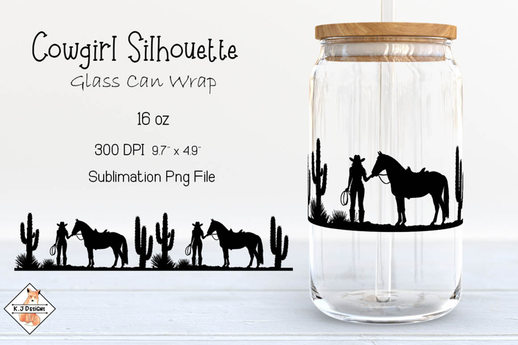 Cowgirl Silhouette Beer Glass Can Wrap Sublimation