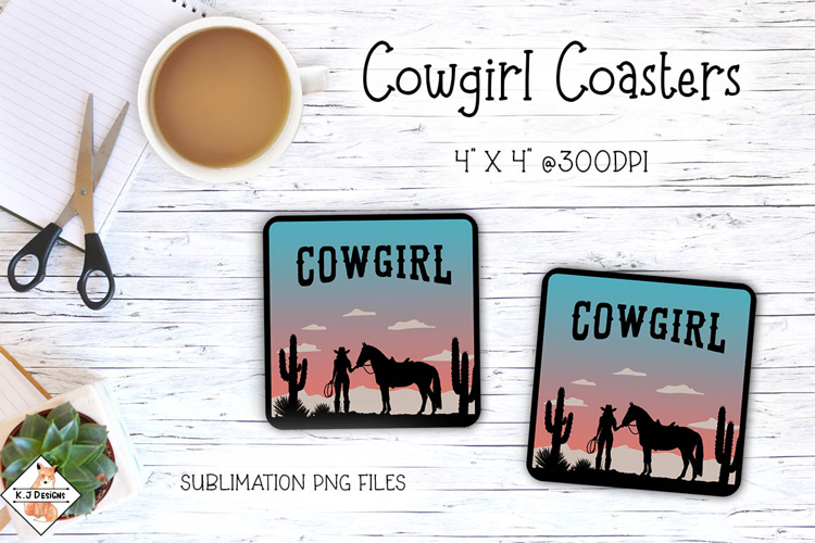 Cowgirl Sunset Coaster Sublimation Designs