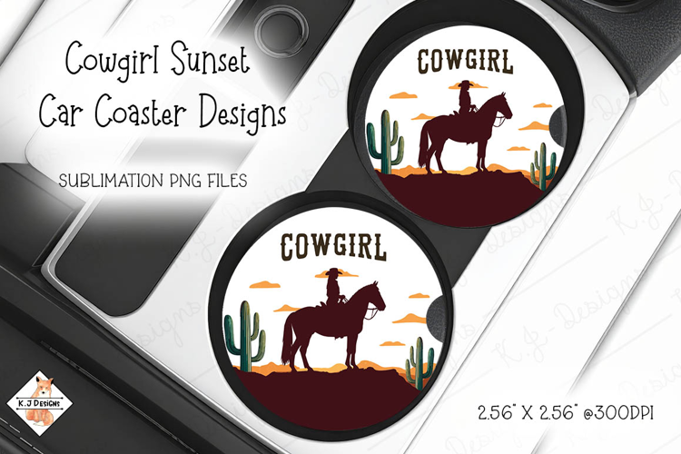 Cowgirl Sunset Car Coasters | Sublimation Designs