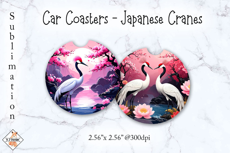 Car Coasters Japanese Cranes Sublimation Design