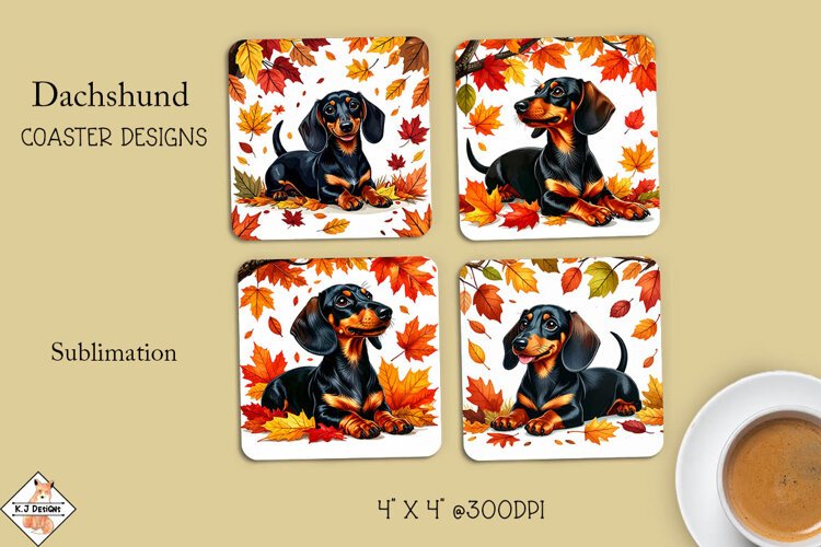 Dachshund Coaster Sublimation Designs example image 1