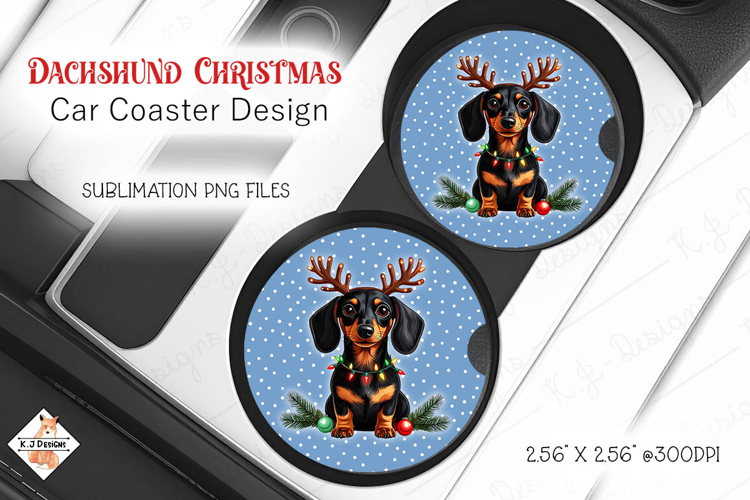 Dachshund Christmas Car Coaster | Sublimation Designs