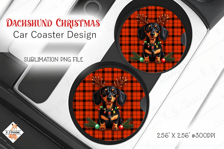 Dachshund Christmas Car Coaster | Sublimation Designs