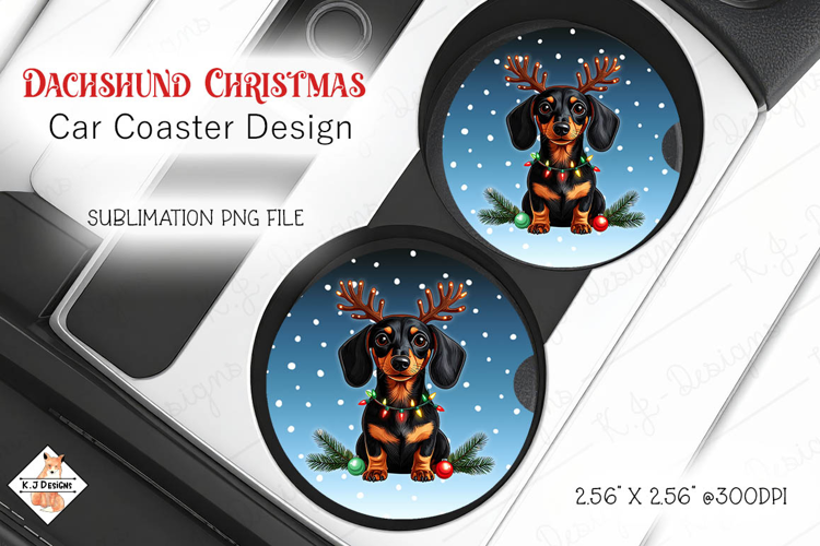 Dachshund Christmas Car Coaster | Sublimation Designs