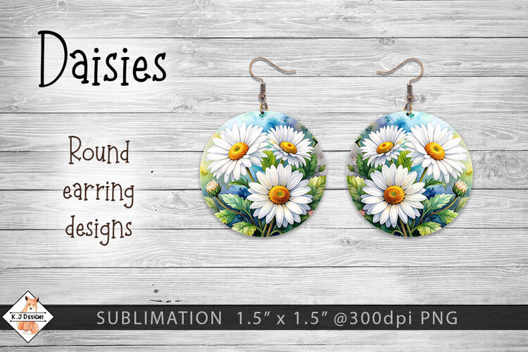 Daisy Flowers Earring Sublimation Designs example image 1