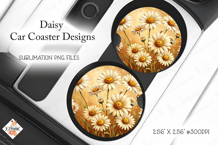 Daisy Car Coasters | Sublimation Designs