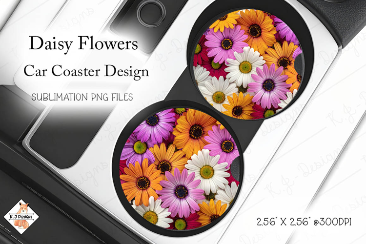 Daisy Flowers Car Coasters | Sublimation Designs