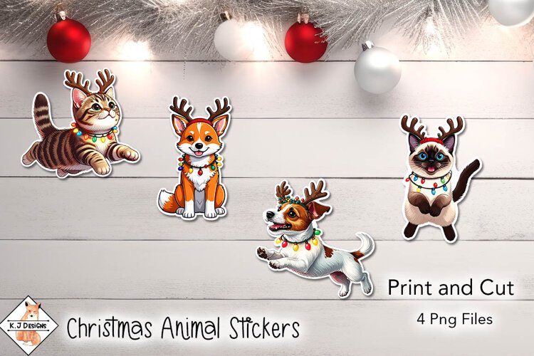 Christmas Animal Stickers | Print and Cut example image 1