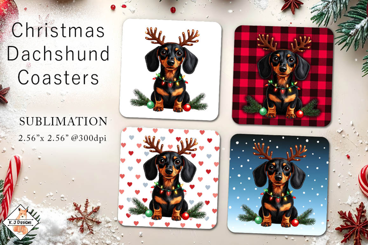 Christmas Dachshund Coaster Sublimation Designs