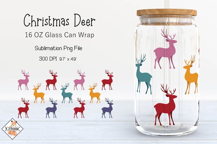 Christmas Deer Beer Glass Can Wrap Sublimation example image 1