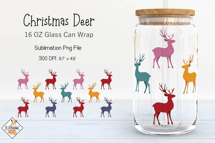Christmas Deer Beer Glass Can Wrap Sublimation