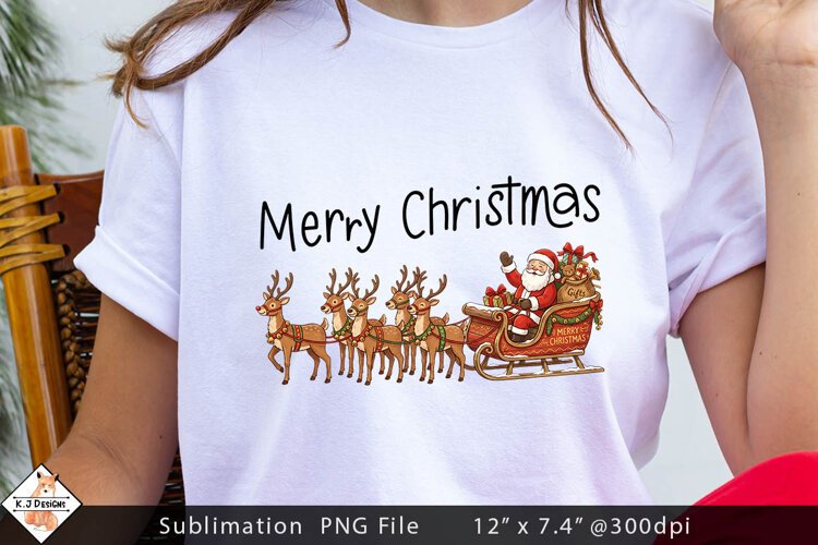 Merry Christmas Santa Sleigh Sublimation Design example image 1