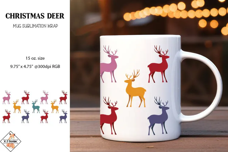 Christmas Deer Mug Wrap Sublimation | 15 oz. Mug