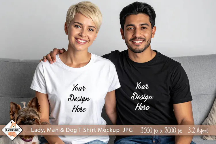 Lady, Man & Dog T shirt mockup jpg