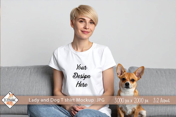 Lady and dog T shirt mockup jpg example image 1