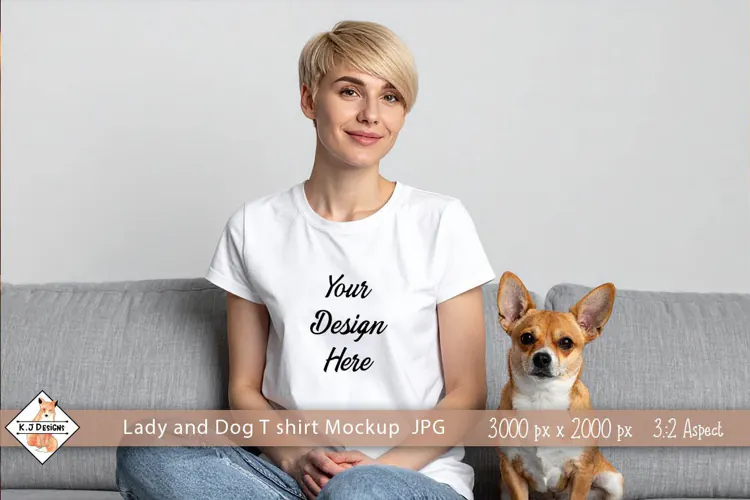 Lady and dog T shirt mockup jpg