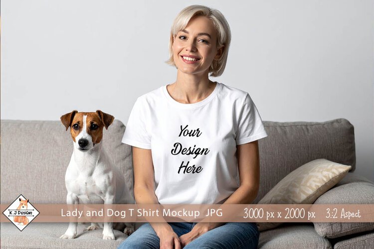 Lady and dog T shirt mockup jpg example image 1