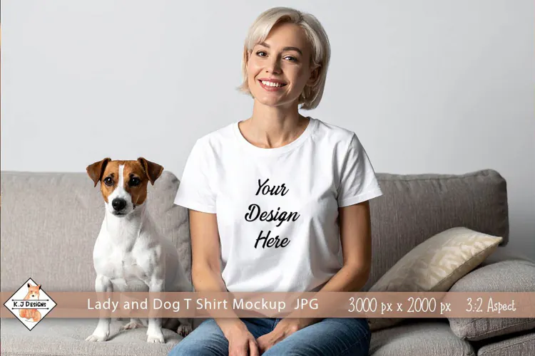 Lady and dog T shirt mockup jpg