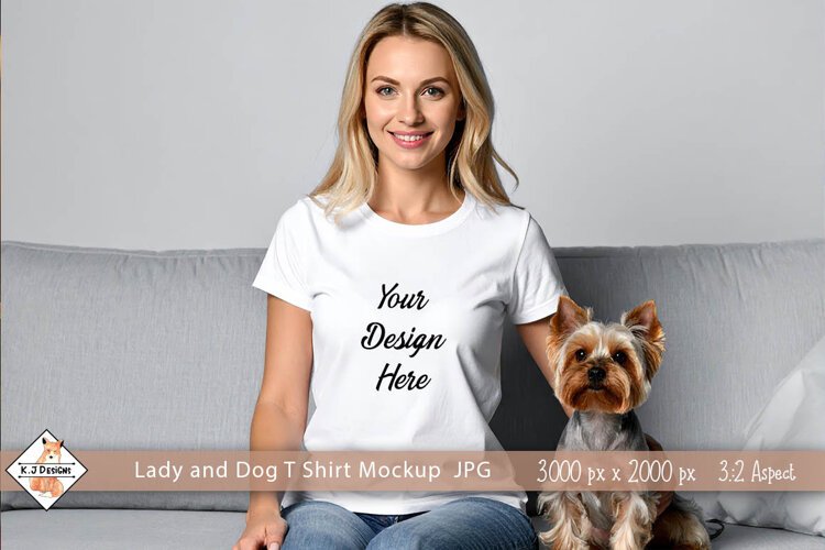 Lady and dog T shirt mockup jpg example image 1