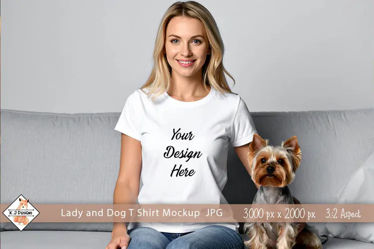 Lady and dog T shirt mockup jpg