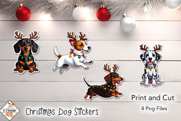 Christmas Dog Stickers | Print and Cut example image 1