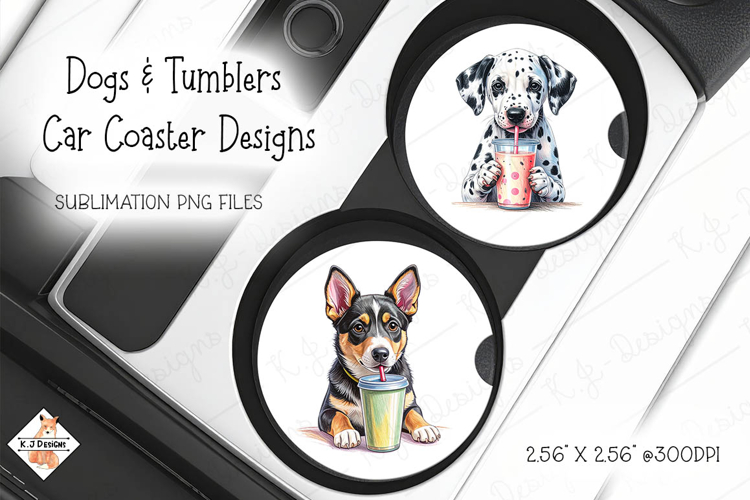 Dogs & Tumblers Car Coasters | Sublimation Designs