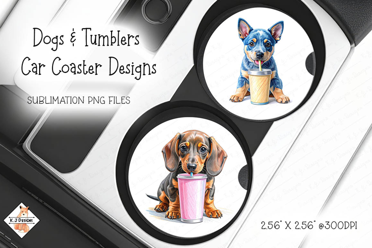 Dogs & Tumblers Car Coasters | Sublimation Designs