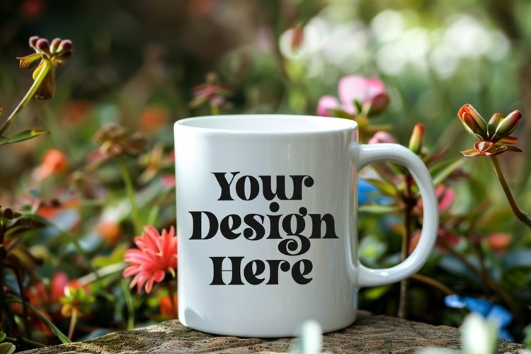 Coffee Mug Mockup Placed On A Garden