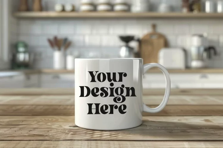 Coffee Mug Mockup Placed On A Bed Kitchen