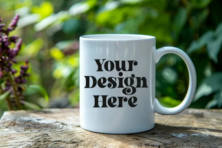 Coffee Mug Mockup Placed On A Garden