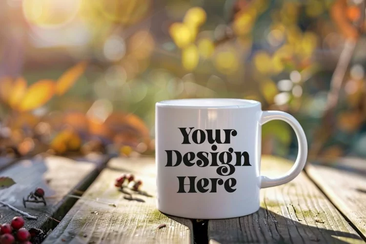 Coffee Mug Mockup Placed On A Garden