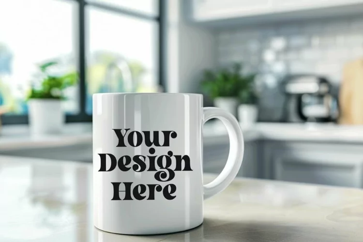 Coffee Mug Mockup Placed On A Kitchen