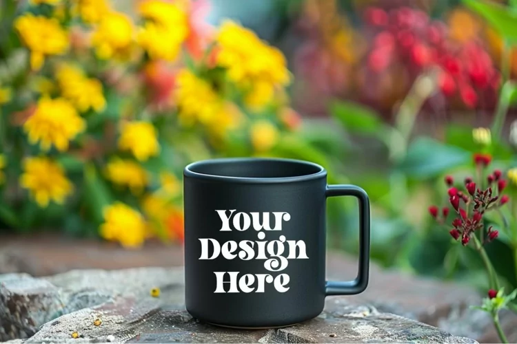 Coffee Mug Mockup Placed On A Garden
