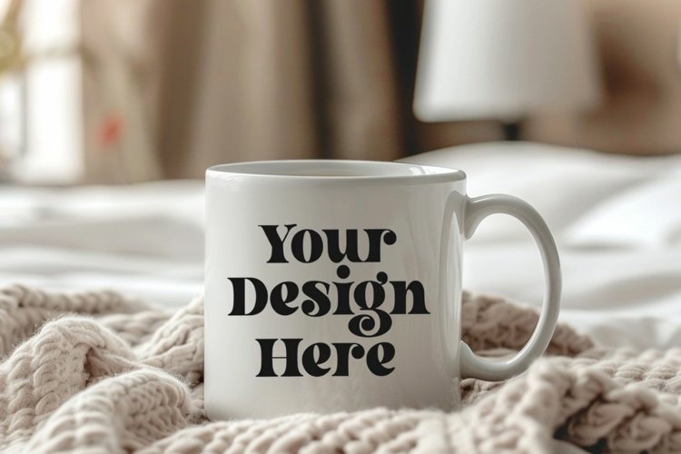 Coffee Mug Mockup Placed On A Bed Room