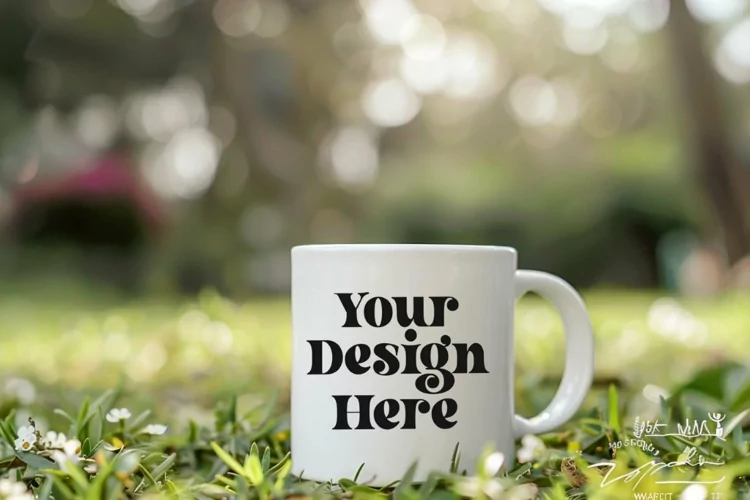 Coffee Mug Mockup Placed On A Garden