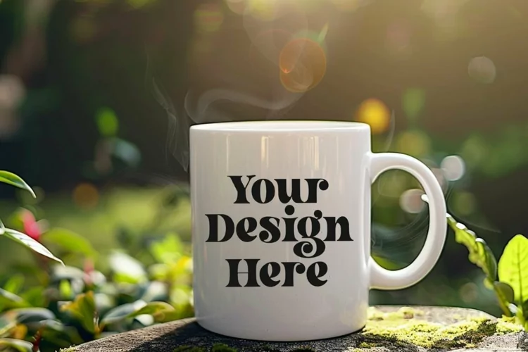 Coffee Mug Mockup Placed On A Garden