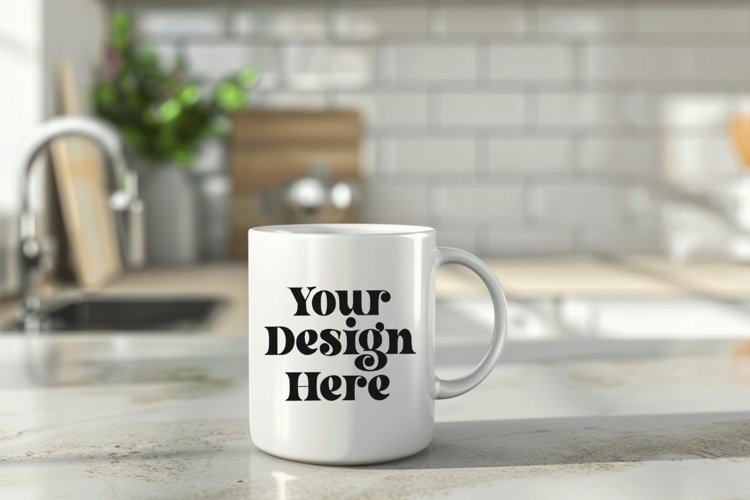 Coffee Mug Mockup Placed On A Kitchen
